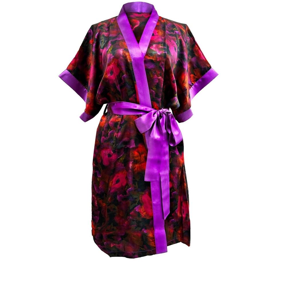 NWT Carol Coelho The Poppy Silk Satin Charmeuse Short Kimono Size XL